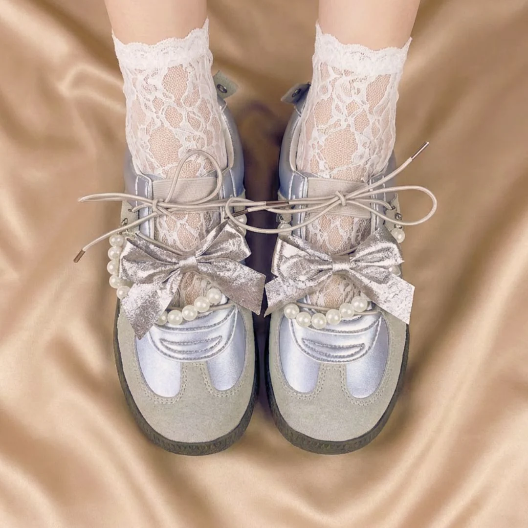 Balletcore Metallic Grey Bow Heart Sneakers - Women's - Image 4