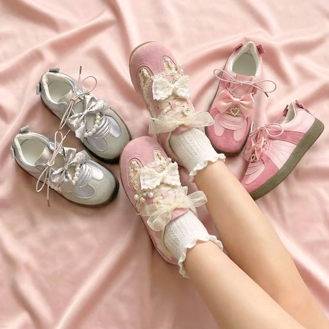 Balletcore Metallic Grey Bow Heart Sneakers - Women's - Image 5