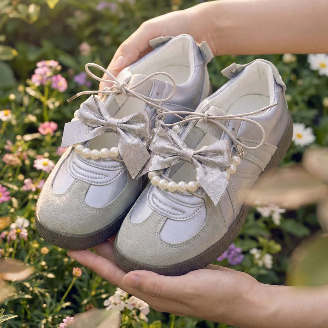 Balletcore Metallic Grey Bow Heart Sneakers - Women's - Image 8
