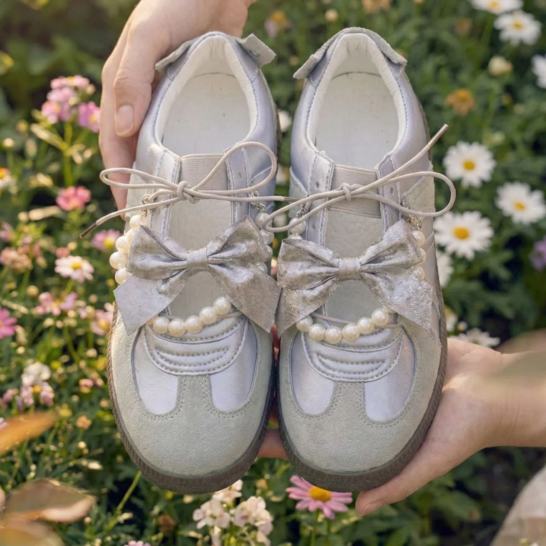 Balletcore Metallic Grey Bow Heart Sneakers - Women's - Image 9
