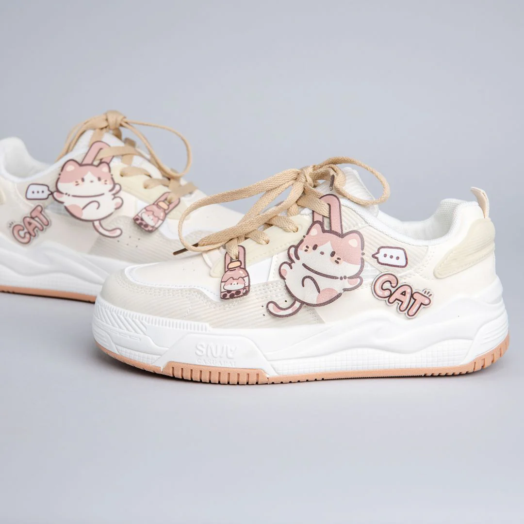 Boba Lovin Chubby Kitty White Sneakers - Women's - Image 3