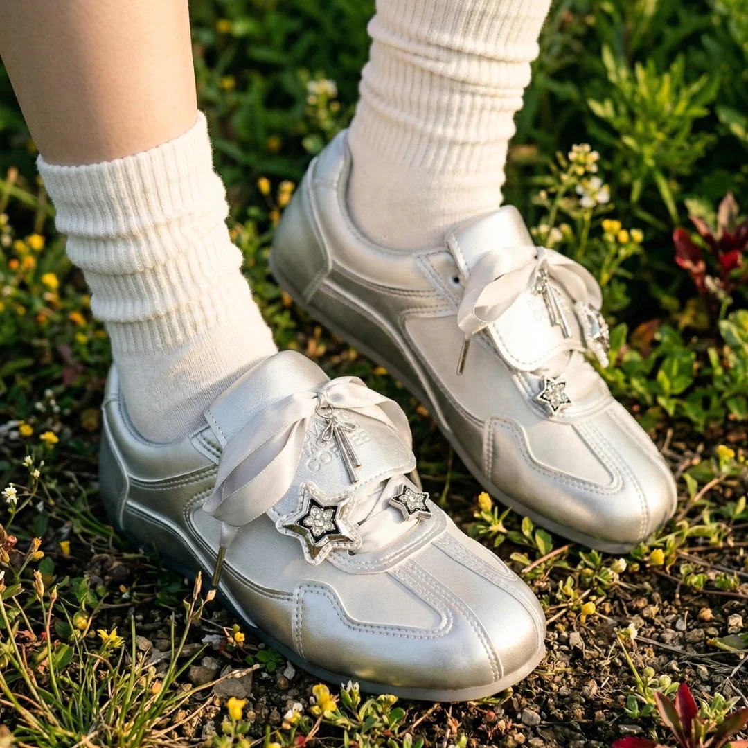 Celestial Metallic Silver Star Charm Sneakers - Women's - Image 4