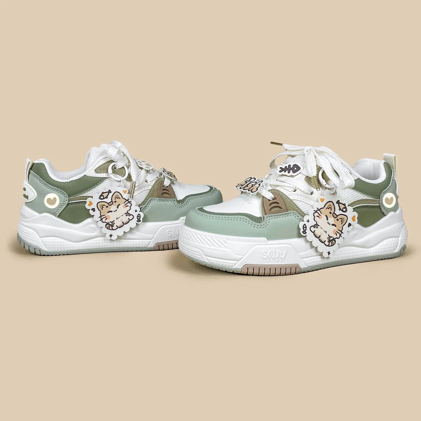 Chubby Neko Matcha Cat & Fish Charm Sneakers - Women's - Image 5