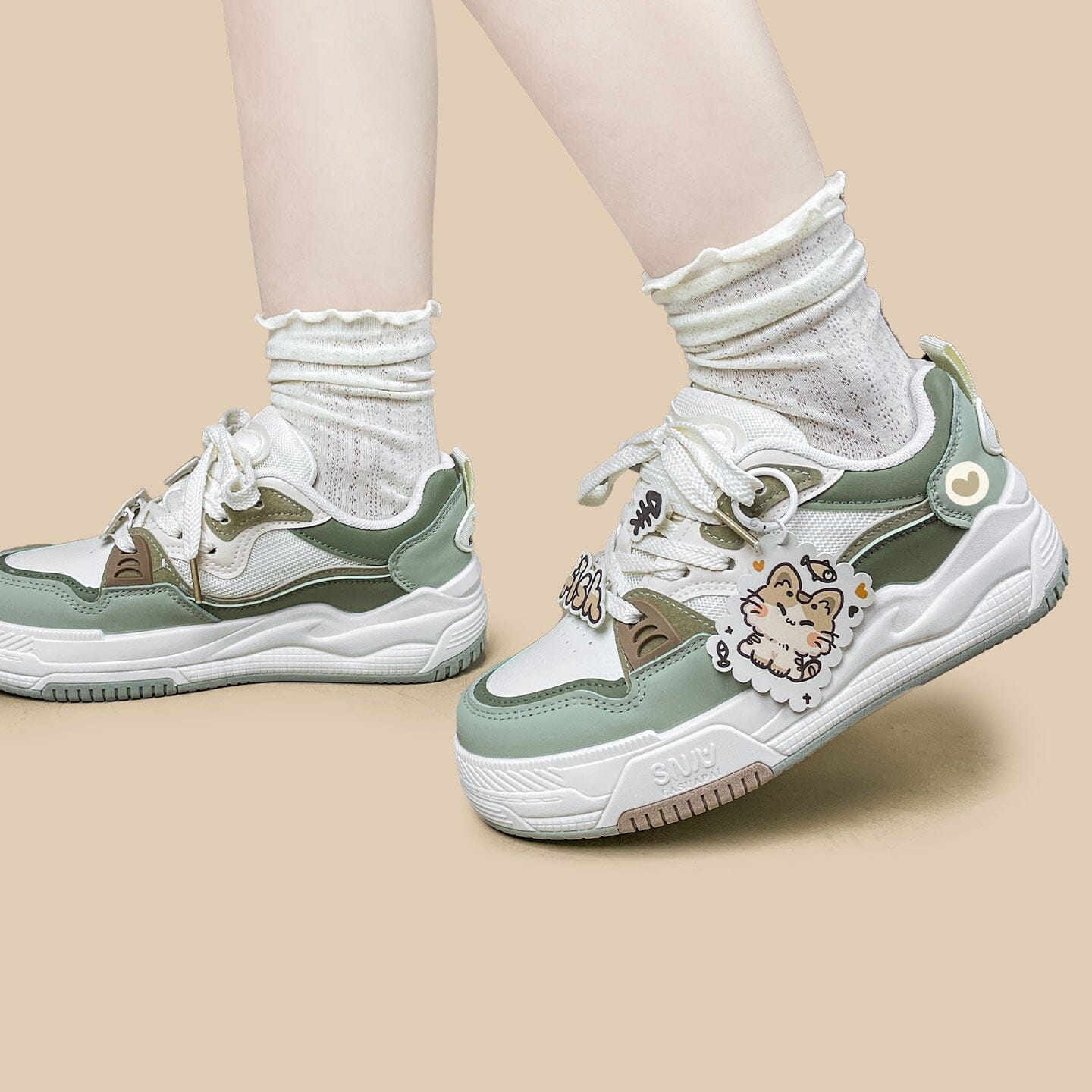 Chubby Neko Matcha Cat & Fish Charm Sneakers - Women's - Image 6