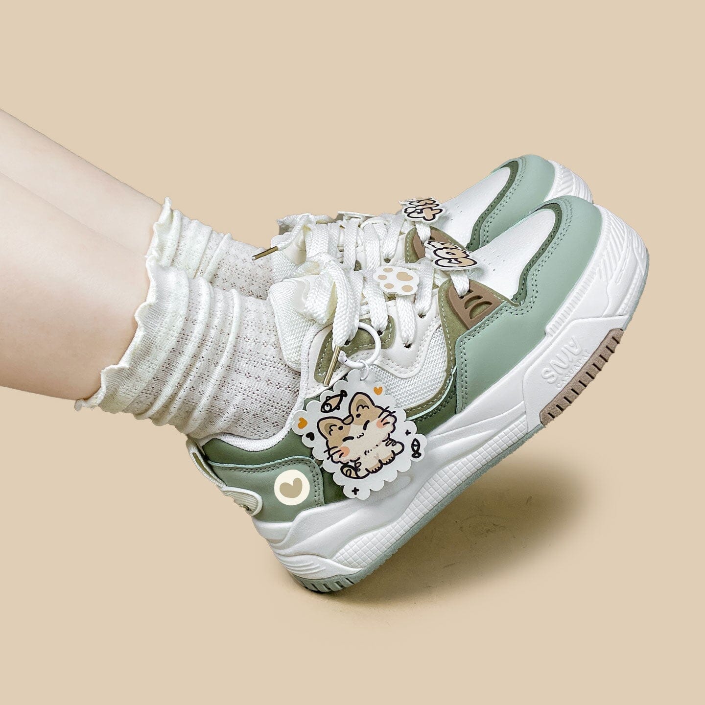 Chubby Neko Matcha Cat & Fish Charm Sneakers - Women's - Image 8