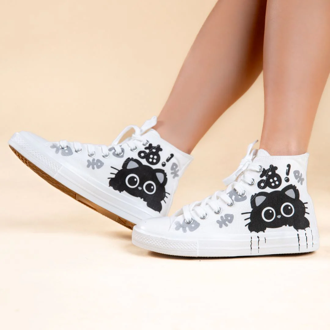 *CLEARANCE* Boo the Black Kitty High Top Canvas Shoes - Women's - Image 6