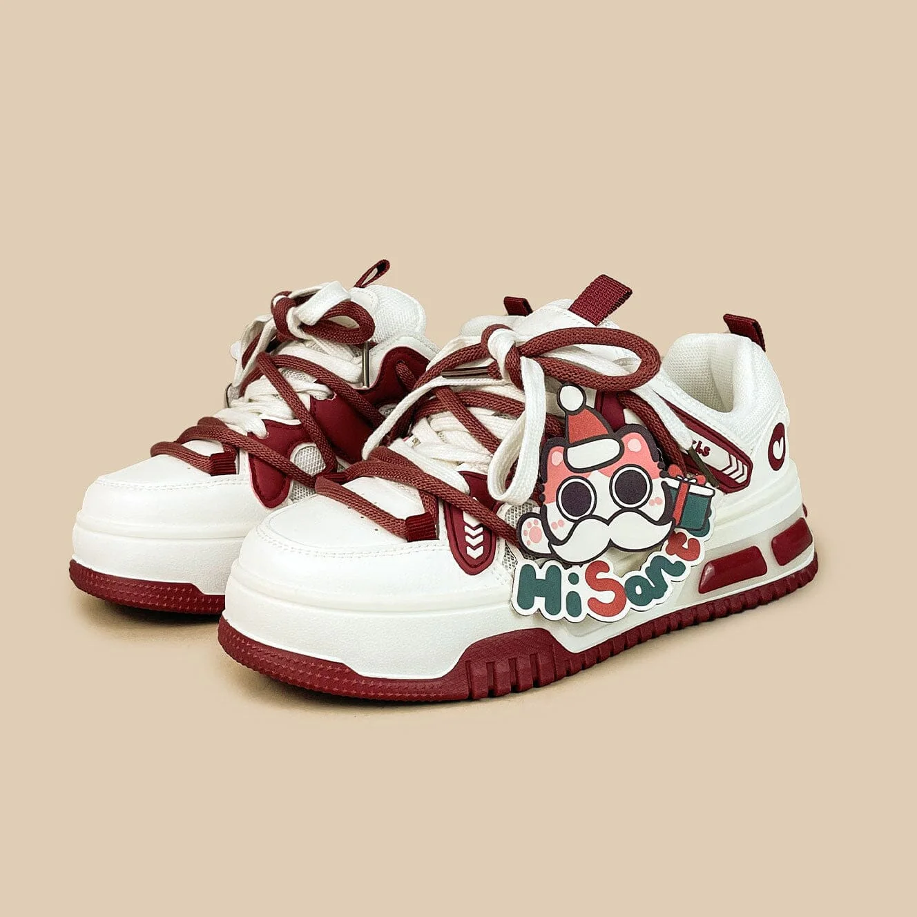 *CLEARANCE* Christmas Edition Santa Kitty Chunky Casual Red Sneakers - Unisex - Image 2