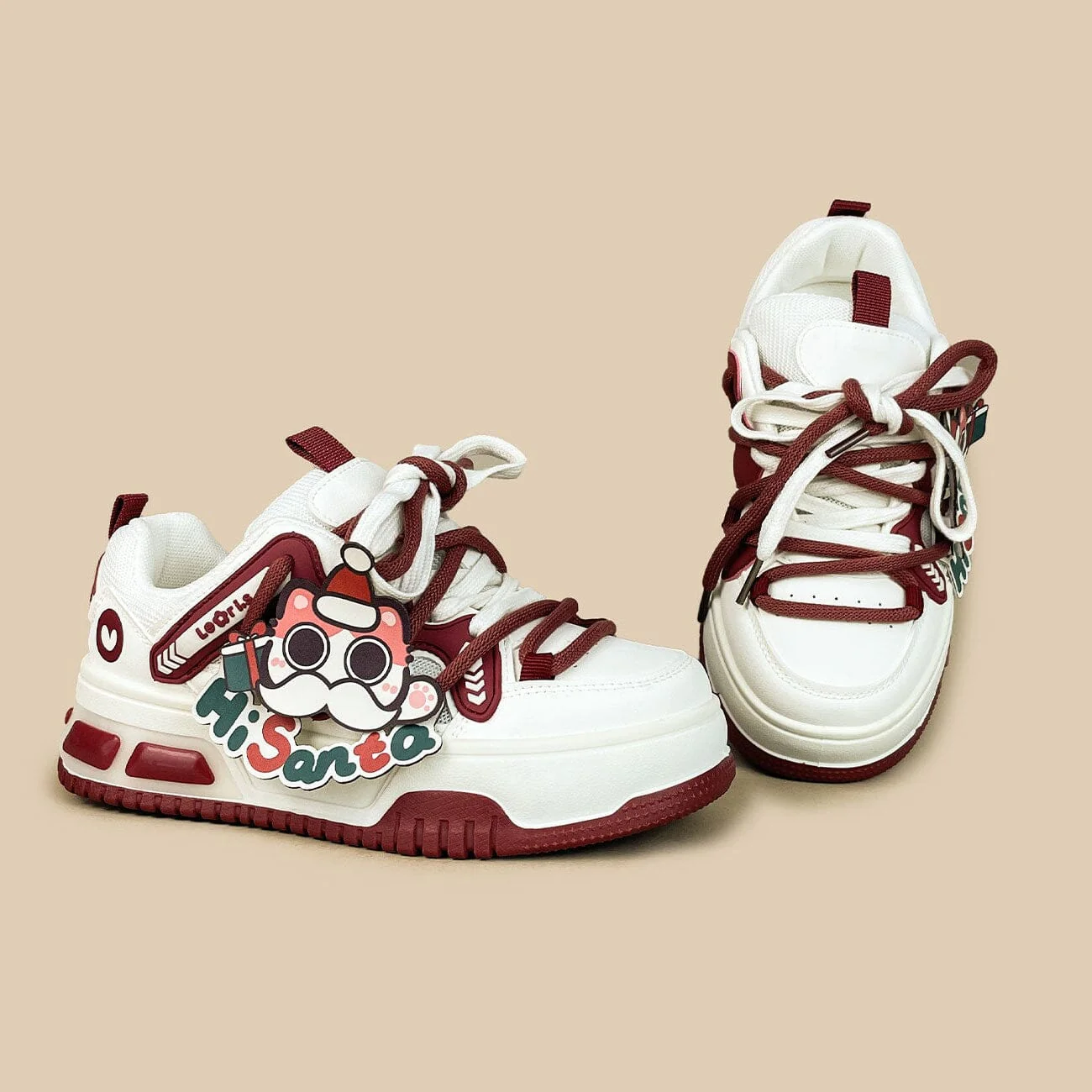 *CLEARANCE* Christmas Edition Santa Kitty Chunky Casual Red Sneakers - Unisex - Image 3