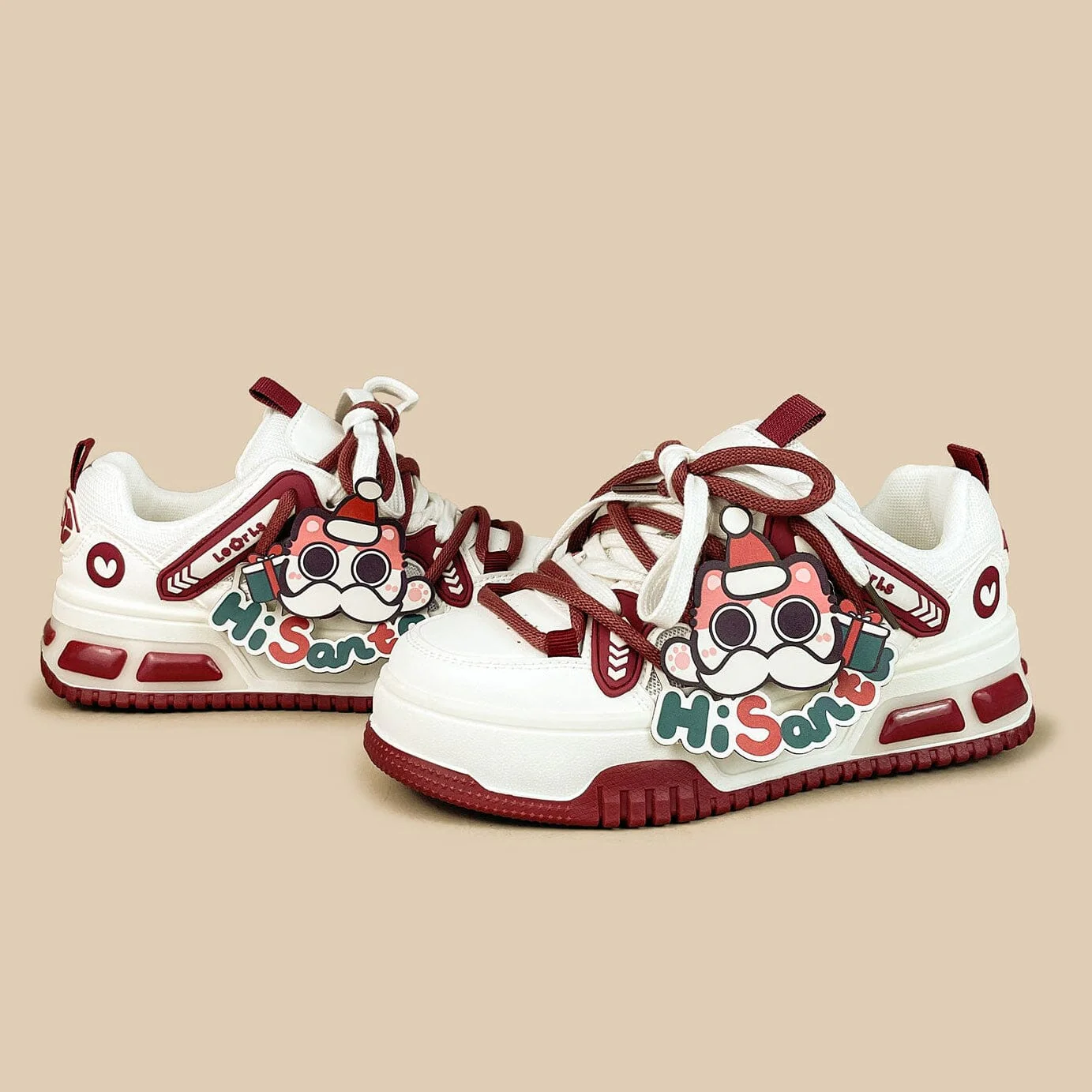 *CLEARANCE* Christmas Edition Santa Kitty Chunky Casual Red Sneakers - Unisex - Image 4