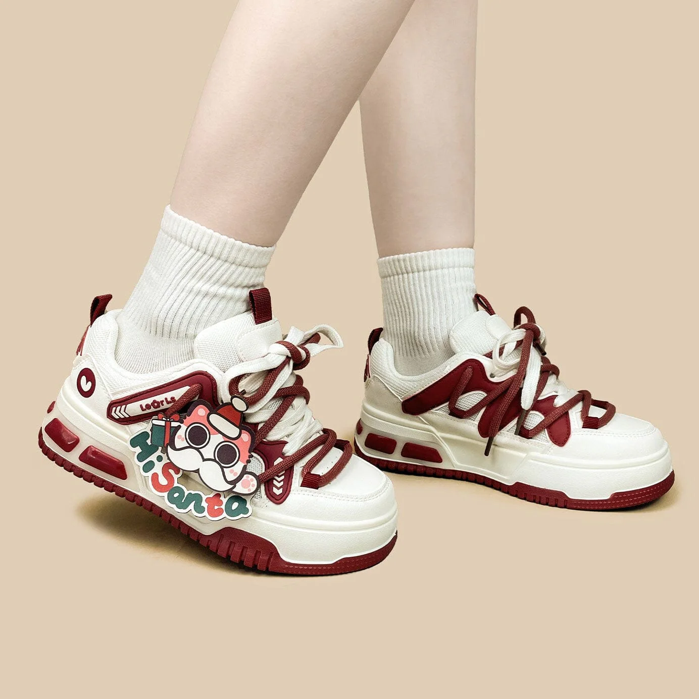 *CLEARANCE* Christmas Edition Santa Kitty Chunky Casual Red Sneakers - Unisex - Image 6