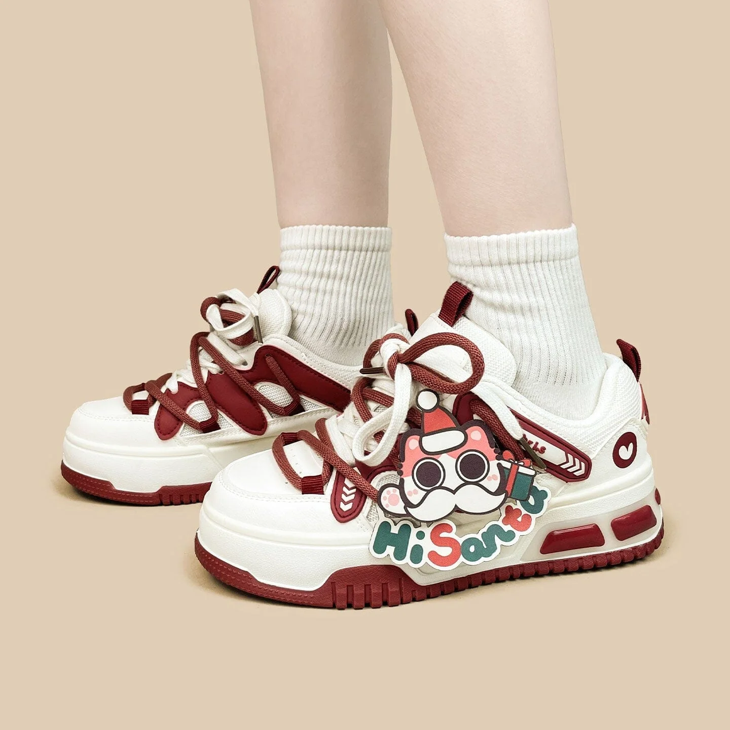 *CLEARANCE* Christmas Edition Santa Kitty Chunky Casual Red Sneakers - Unisex - Image 9