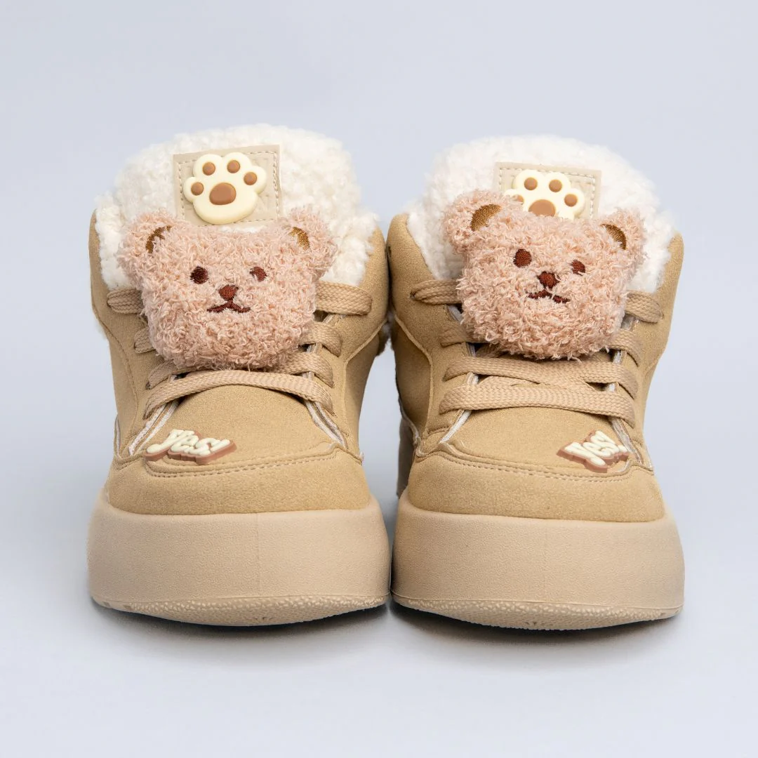 Cozy Fluffy Bear Ultra Chunky Beige Mid Top Shoes - Women's - Image 3