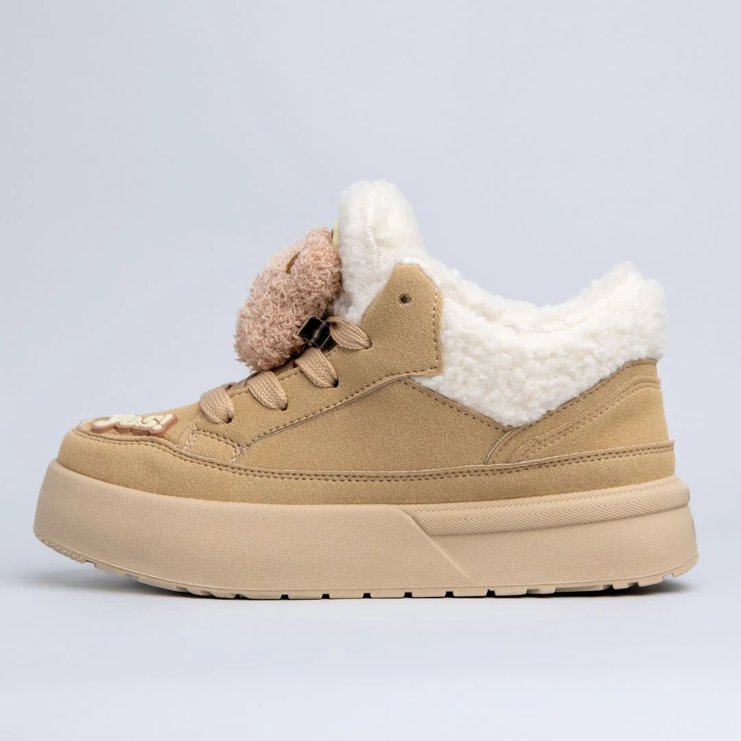 Cozy Fluffy Bear Ultra Chunky Beige Mid Top Shoes - Women's - Image 6