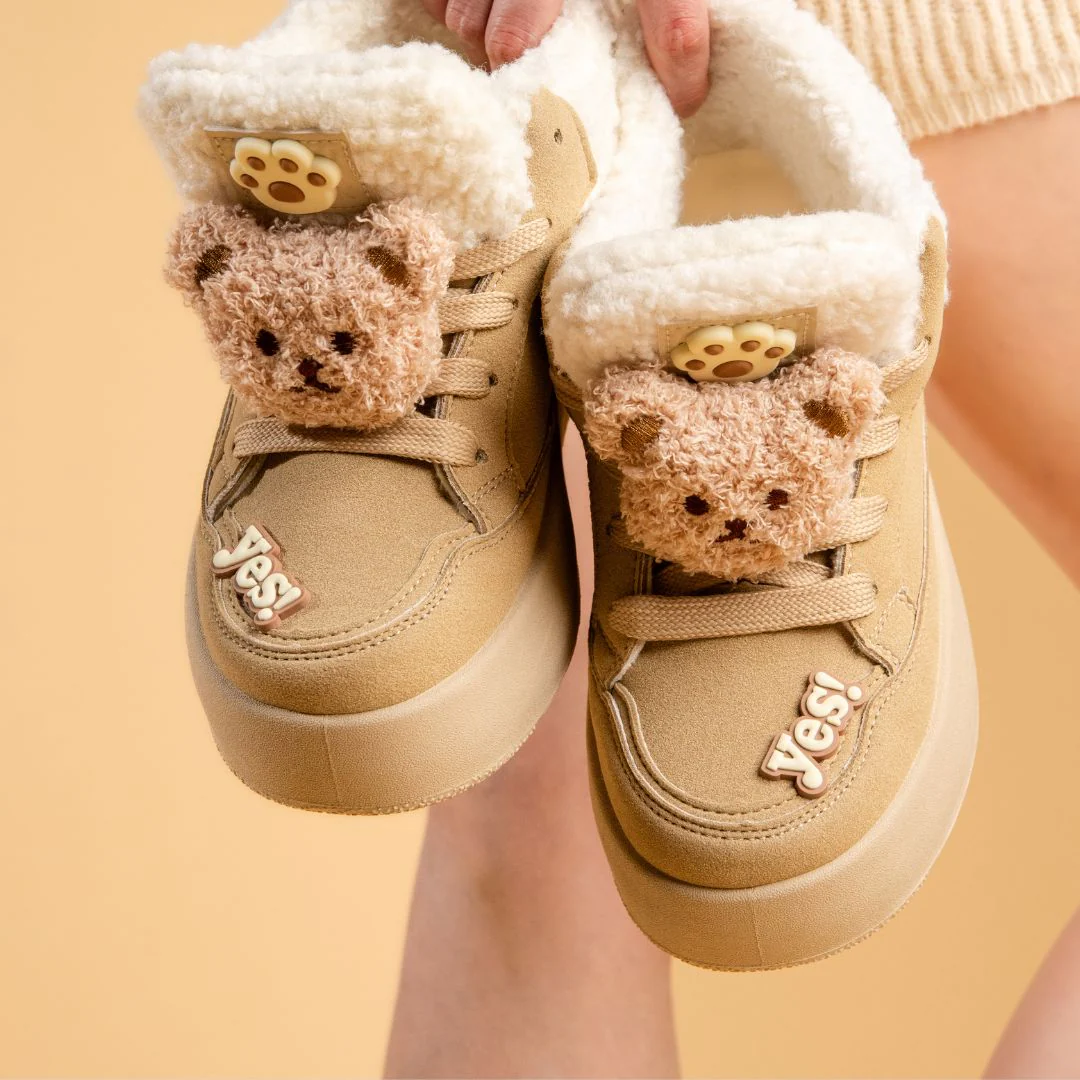 Cozy Fluffy Bear Ultra Chunky Beige Mid Top Shoes - Women's - Image 7