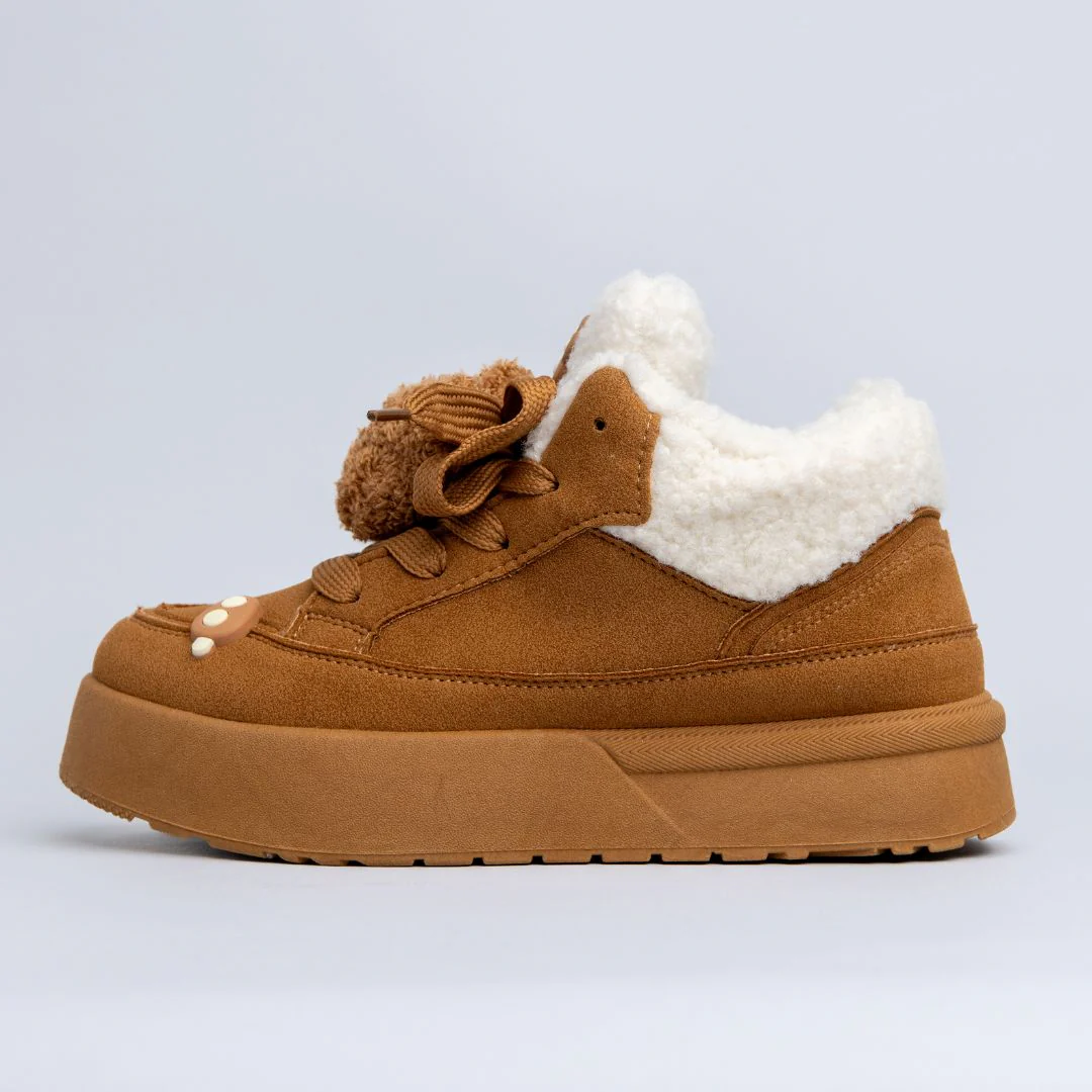 Cozy Fluffy Bear Ultra Chunky Brown Mid Top Shoes - Women's - Image 3
