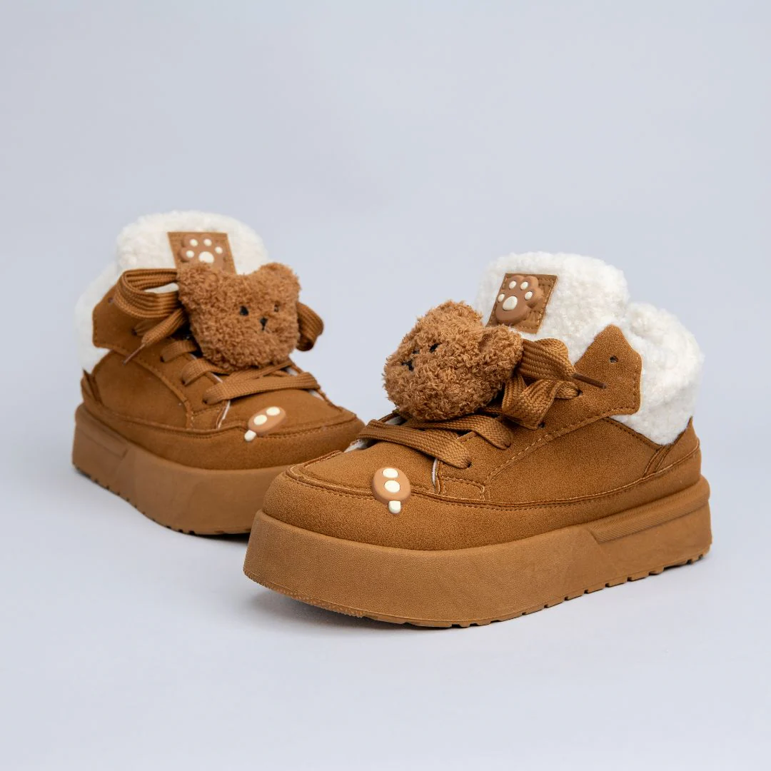 Cozy Fluffy Bear Ultra Chunky Brown Mid Top Shoes - Women's - Image 5