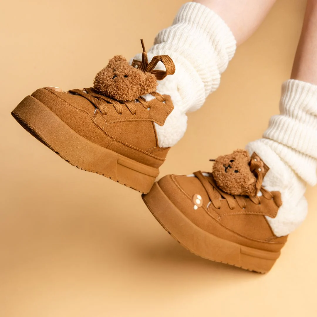 Cozy Fluffy Bear Ultra Chunky Brown Mid Top Shoes - Women's - Image 7
