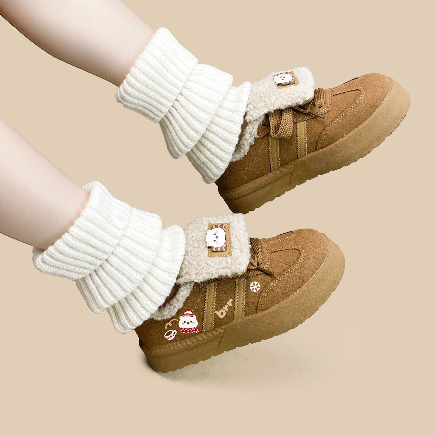 *CLEARANCE* Cozy Fluffy Polar Bear Fleece Lined Foldover Sneakers - Women's - Image 5