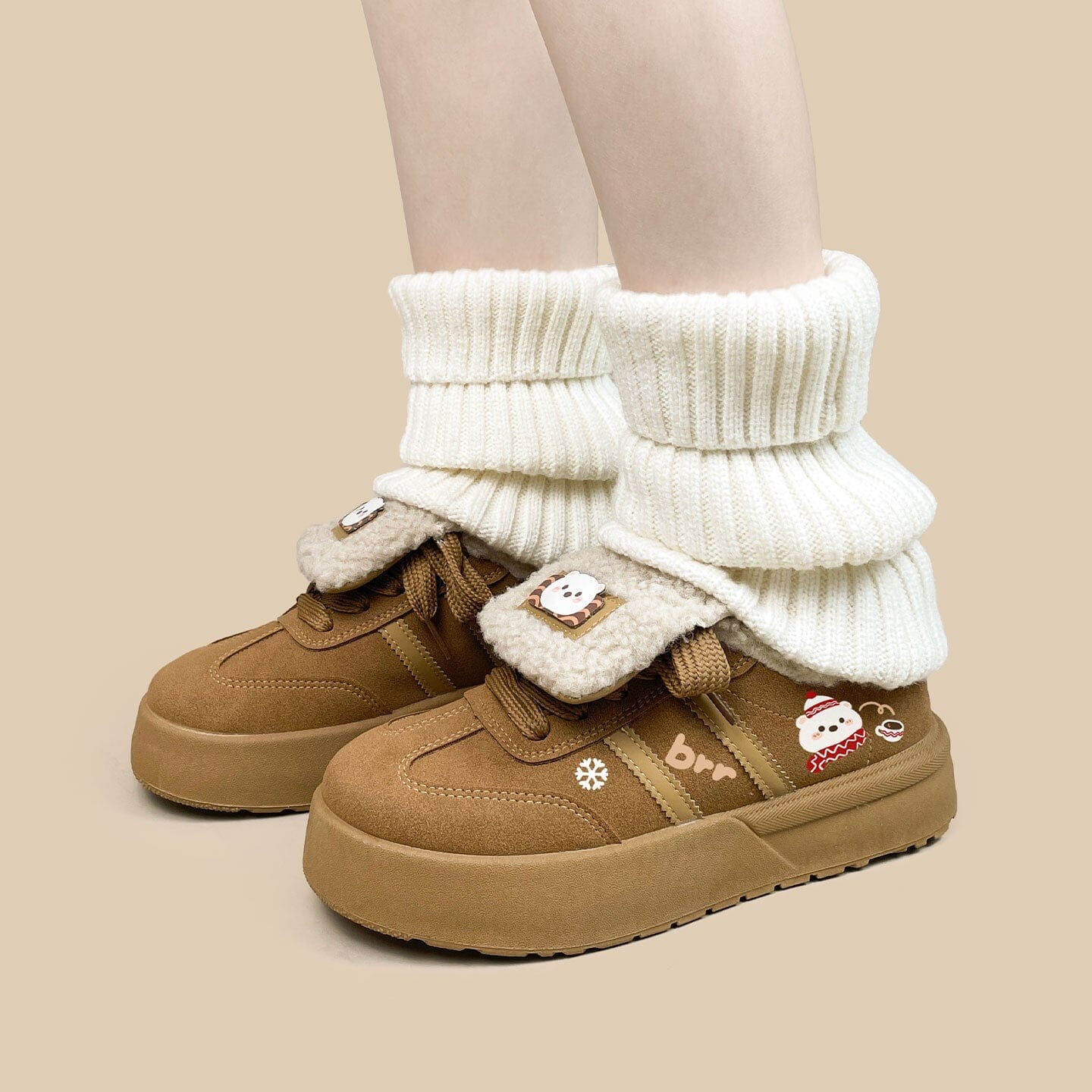 *CLEARANCE* Cozy Fluffy Polar Bear Fleece Lined Foldover Sneakers - Women's - Image 6