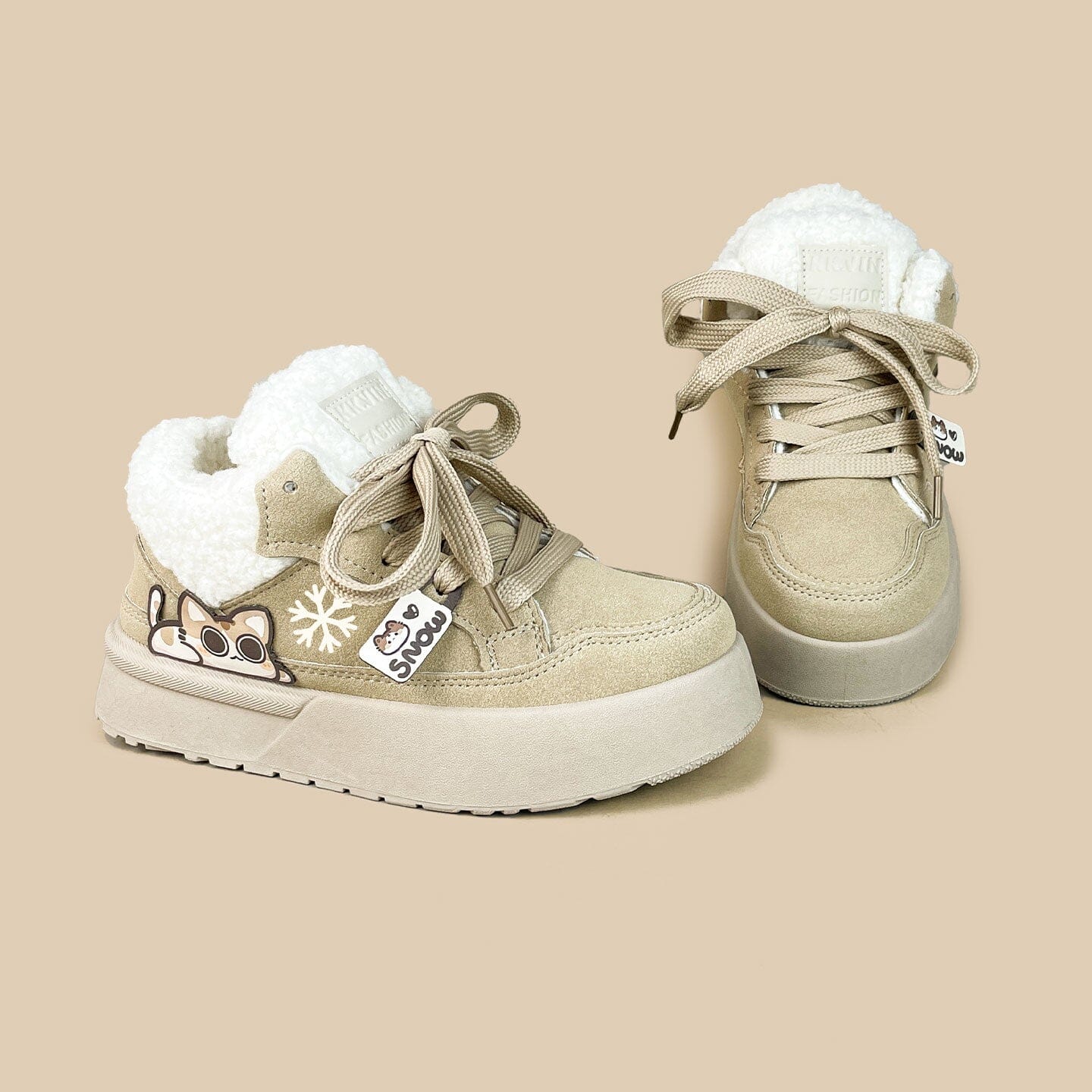 *CLEARANCE* Cozy Kitty Ultra Chunky Beige Mid Top Shoes - Women's - Image 2