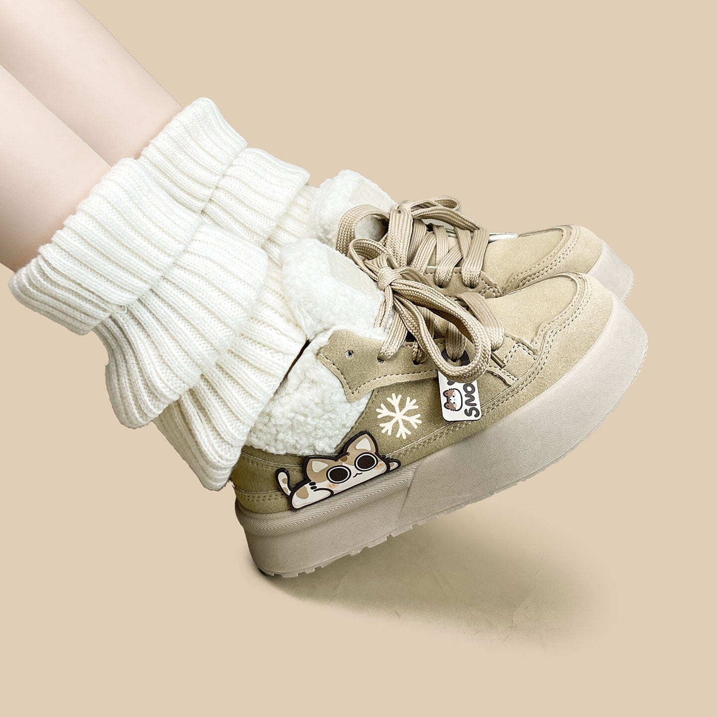 *CLEARANCE* Cozy Kitty Ultra Chunky Beige Mid Top Shoes - Women's - Image 4