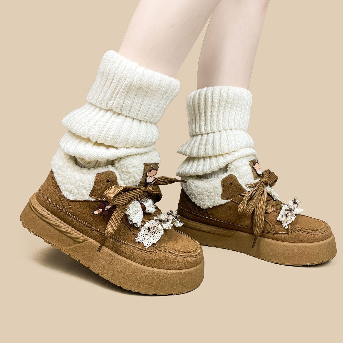 *CLEARANCE* Cozy Reindeer Ultra Chunky Brown Mid Top Shoes - Women's - Image 10