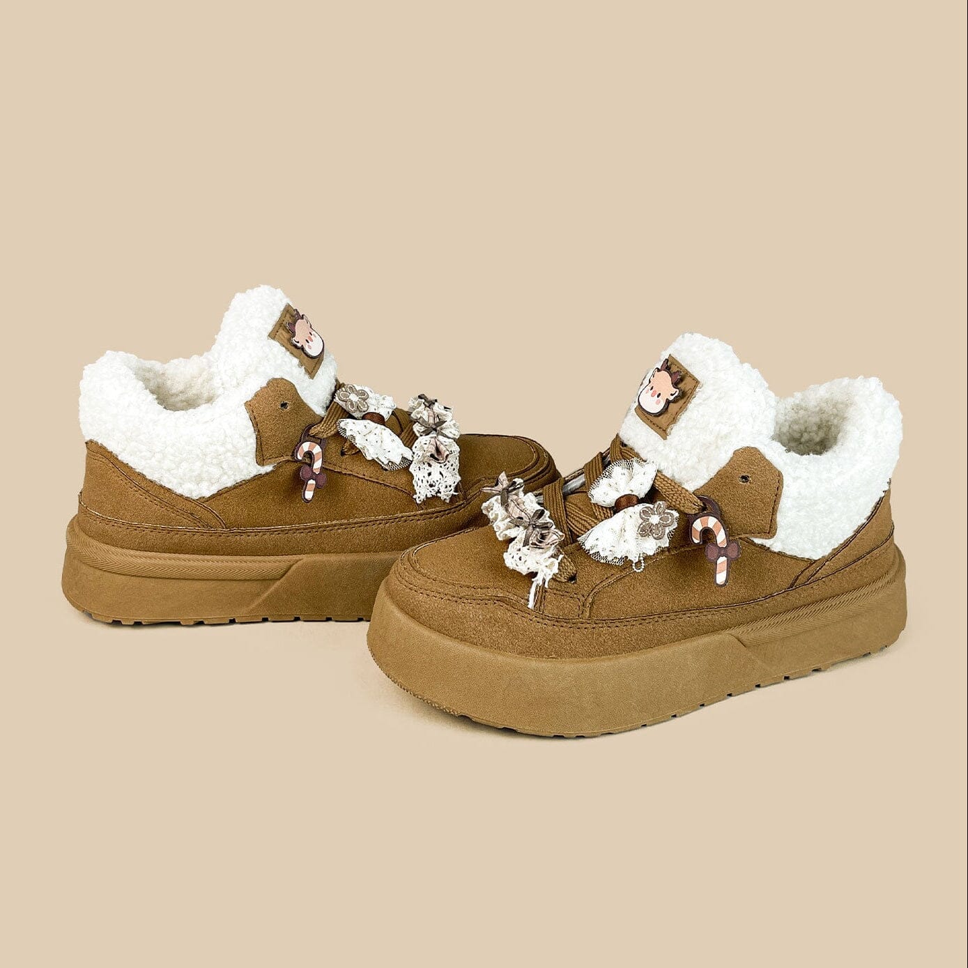 *CLEARANCE* Cozy Reindeer Ultra Chunky Brown Mid Top Shoes - Women's - Image 3