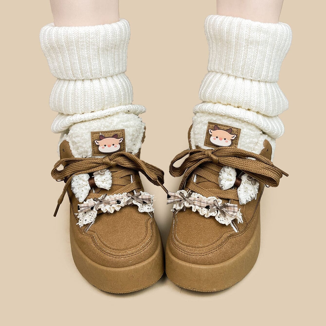 *CLEARANCE* Cozy Reindeer Ultra Chunky Brown Mid Top Shoes - Women's - Image 5