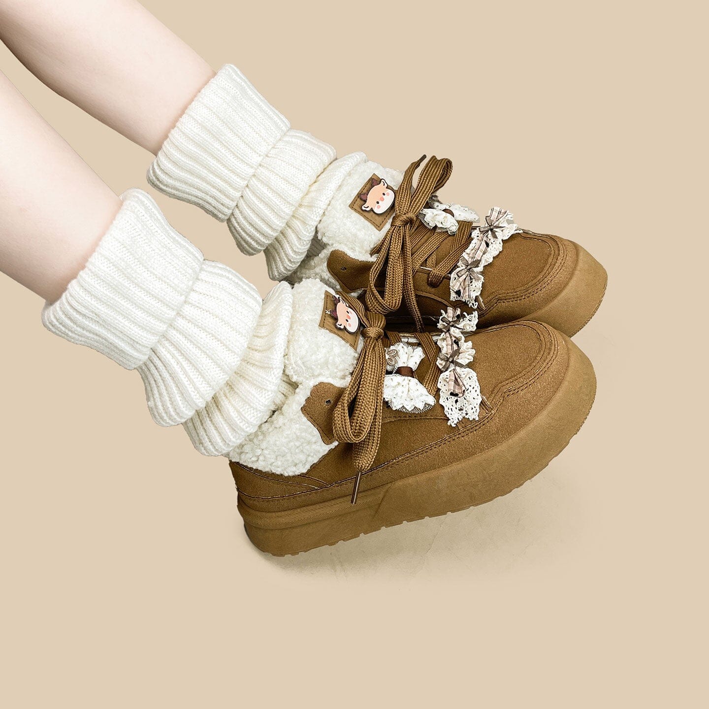 *CLEARANCE* Cozy Reindeer Ultra Chunky Brown Mid Top Shoes - Women's - Image 6