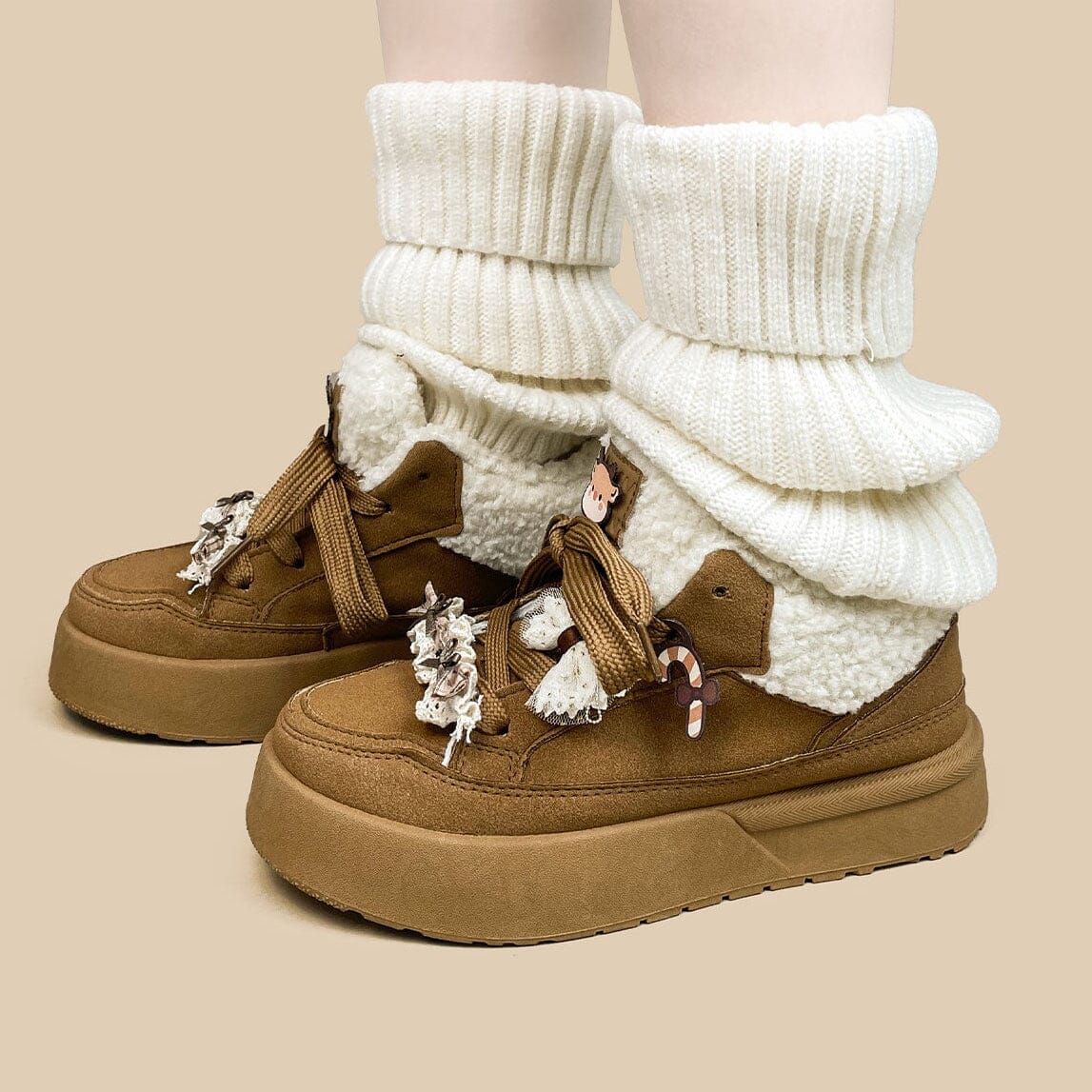 *CLEARANCE* Cozy Reindeer Ultra Chunky Brown Mid Top Shoes - Women's - Image 8