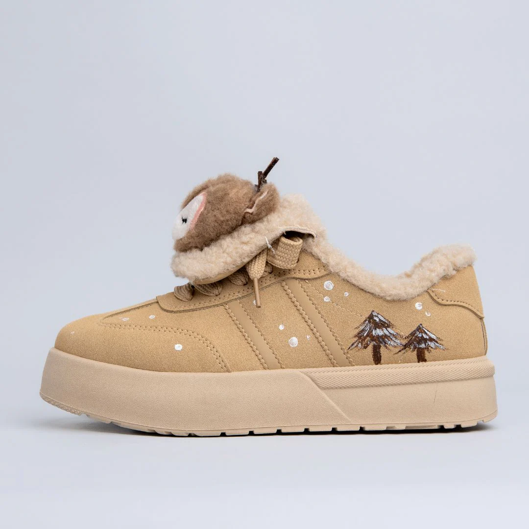 *CLEARANCE* Cozy Sleepy Reindeer Chunky Beige Foldover Shoes - Women's - Image 2