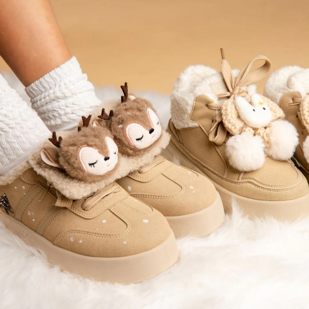 *CLEARANCE* Cozy Sleepy Reindeer Chunky Beige Foldover Shoes - Women's - Image 9