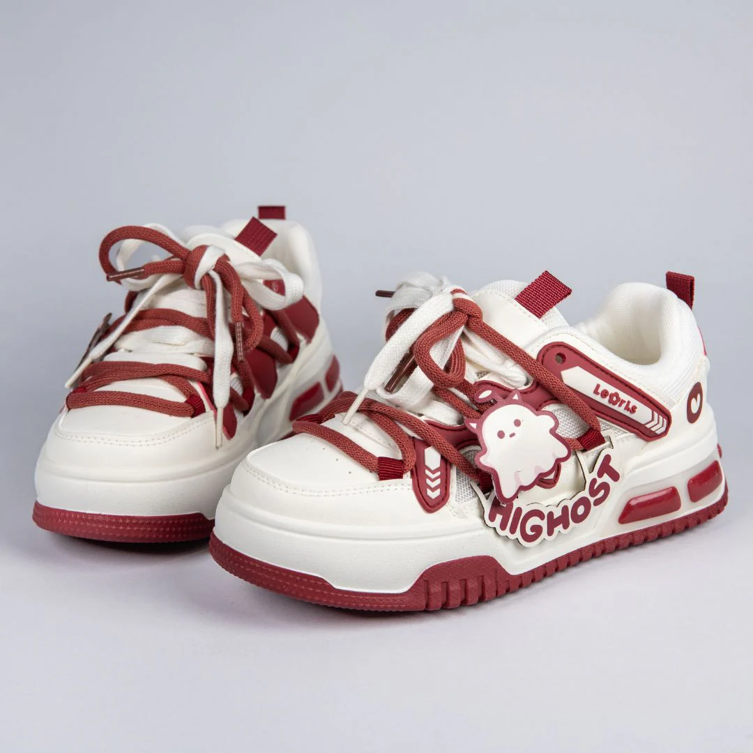 Friendly Ghost Chunky Casual Red Sneakers - Unisex - Image 3