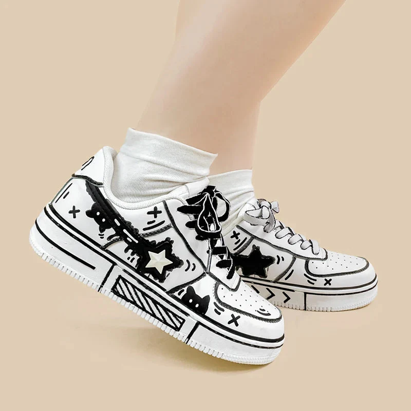 *CLEARANCE* Hand Painted Bold Contrast Casual White Shoes - Unisex - Image 3