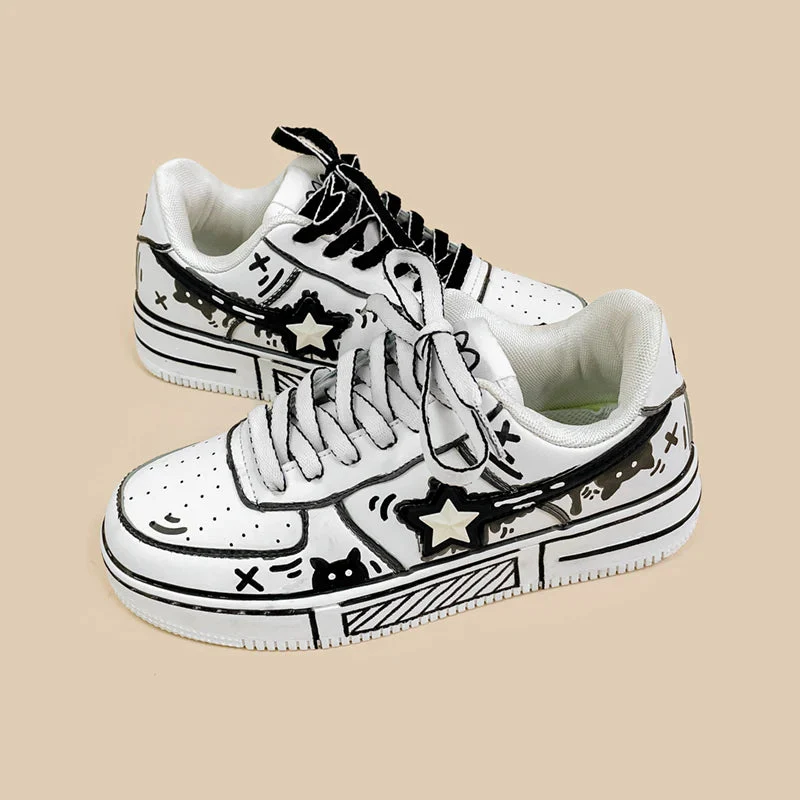 *CLEARANCE* Hand Painted Bold Contrast Casual White Shoes - Unisex - Image 5