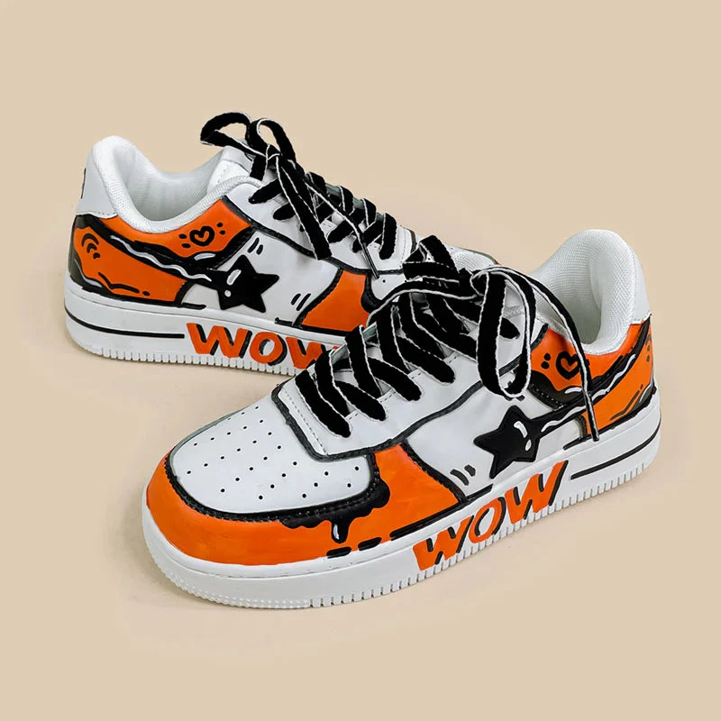 *CLEARANCE* Hand Painted Bold Orange Casual White Shoes - Unisex - Image 5
