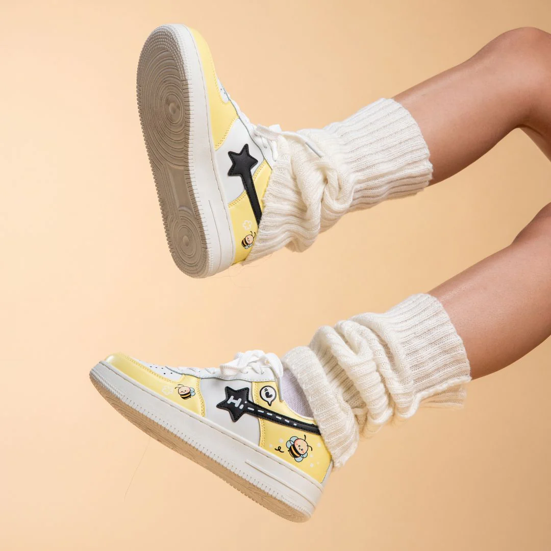 Hand Painted Buzzley the Bumblebee Butter Yellow Sneakers - Unisex - Image 7