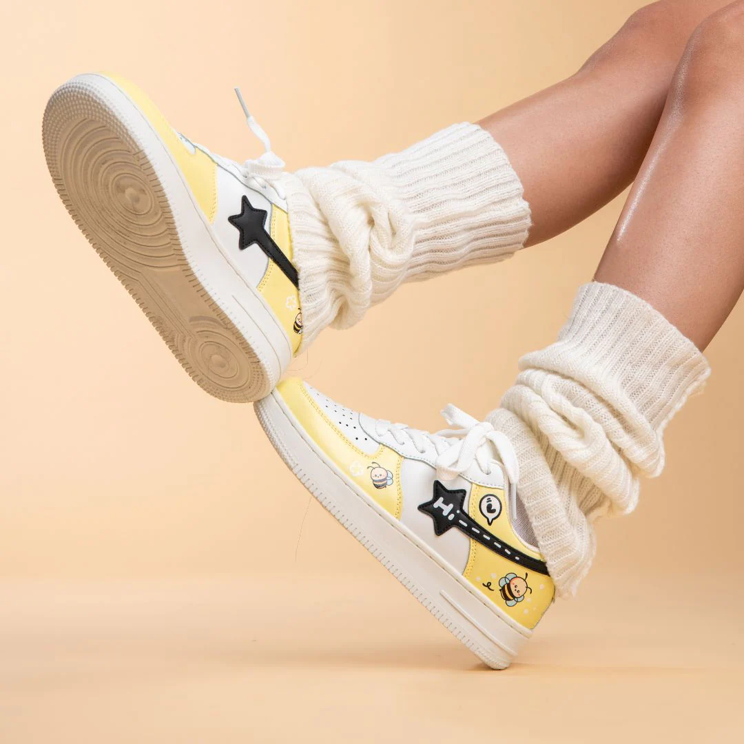Hand Painted Buzzley the Bumblebee Butter Yellow Sneakers - Unisex - Image 8