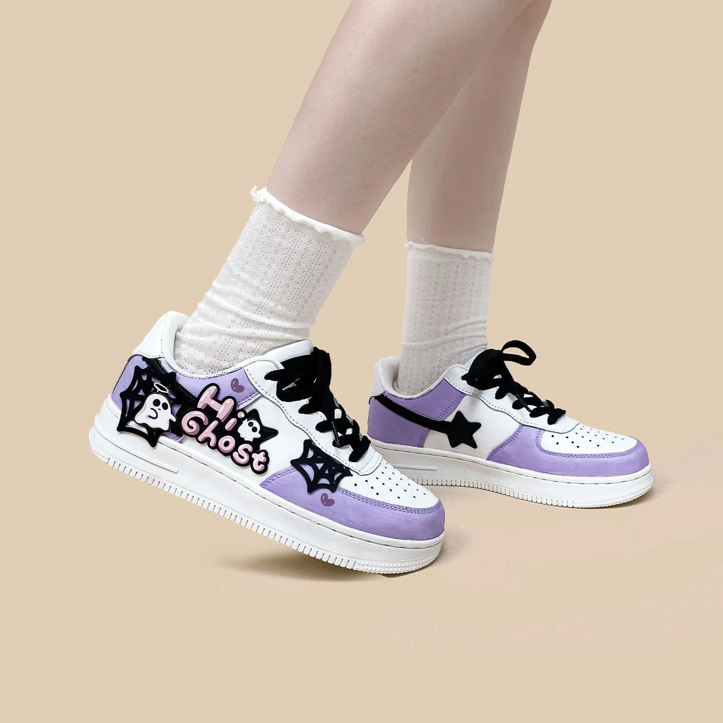 Hand Painted Friendly Ghost Mist Purple Sneakers - Unisex - Image 5