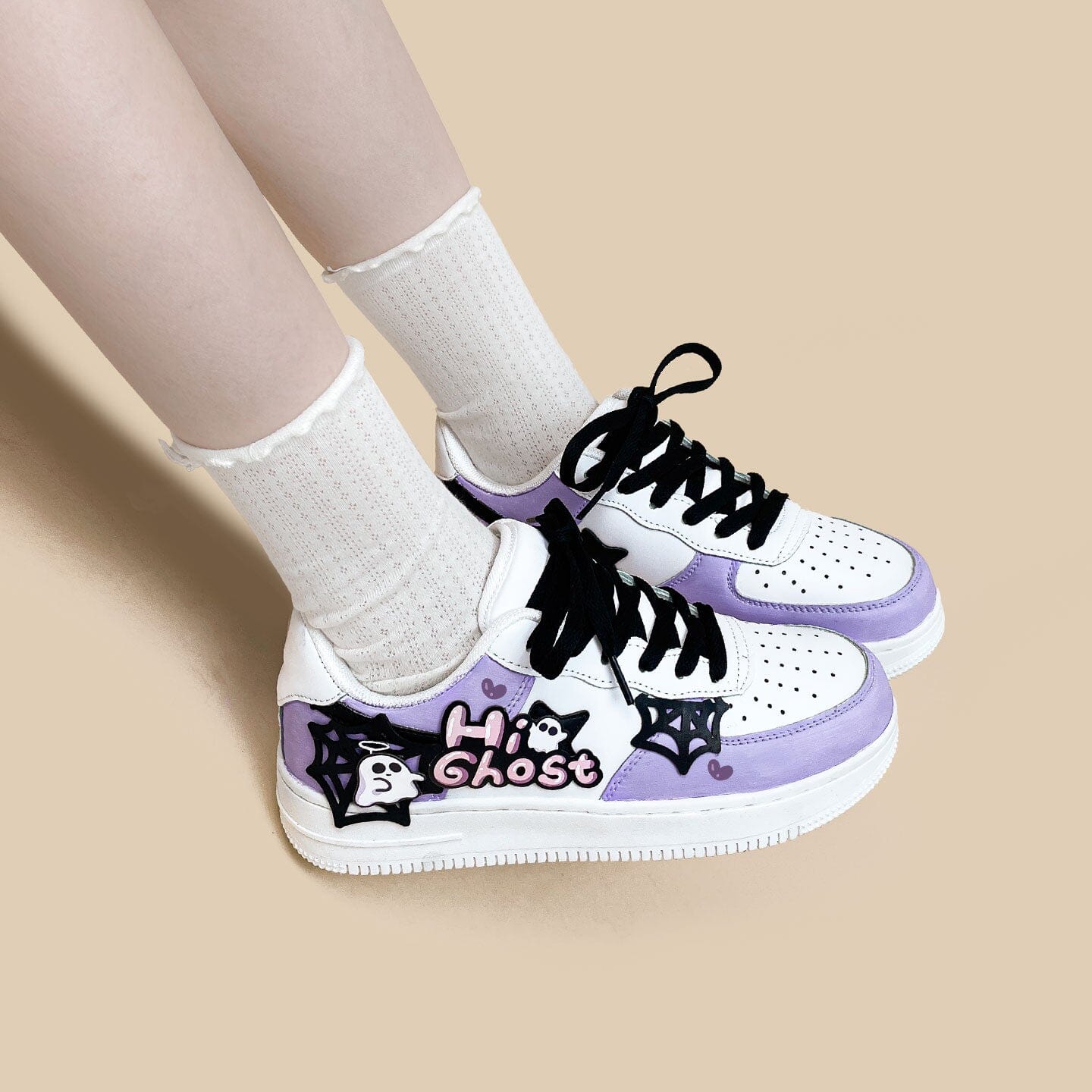 Hand Painted Friendly Ghost Mist Purple Sneakers - Unisex - Image 7