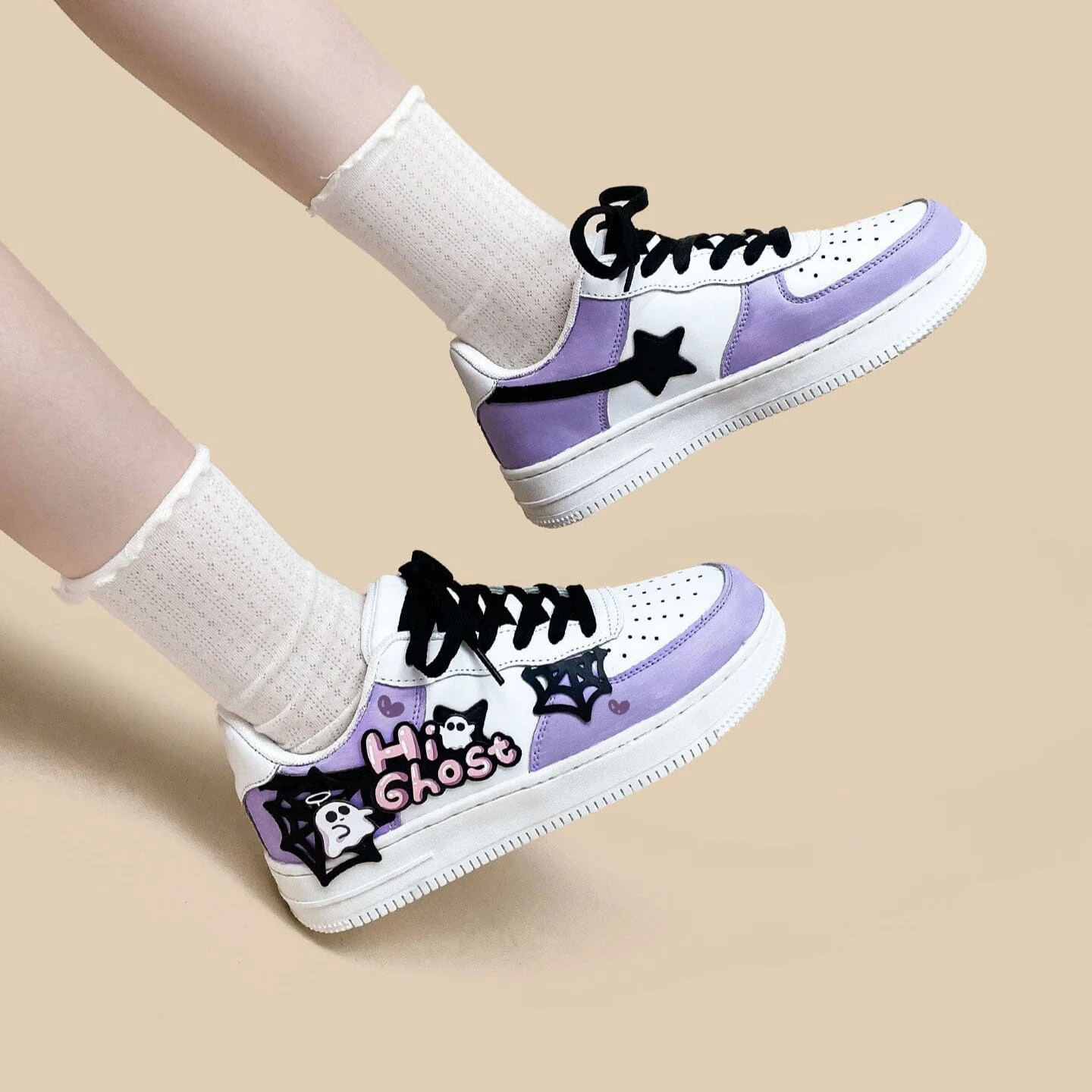 Hand Painted Friendly Ghost Mist Purple Sneakers - Unisex - Image 9