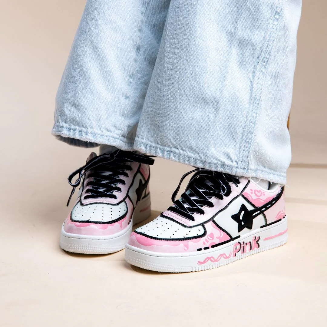 Hand Painted Pink Casual White Shoes - Unisex - Image 8