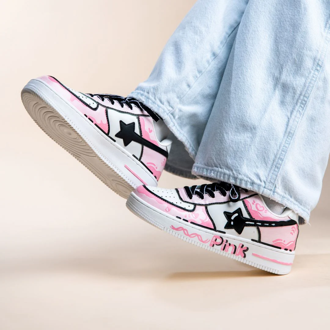 Hand Painted Pink Casual White Shoes - Unisex - Image 6