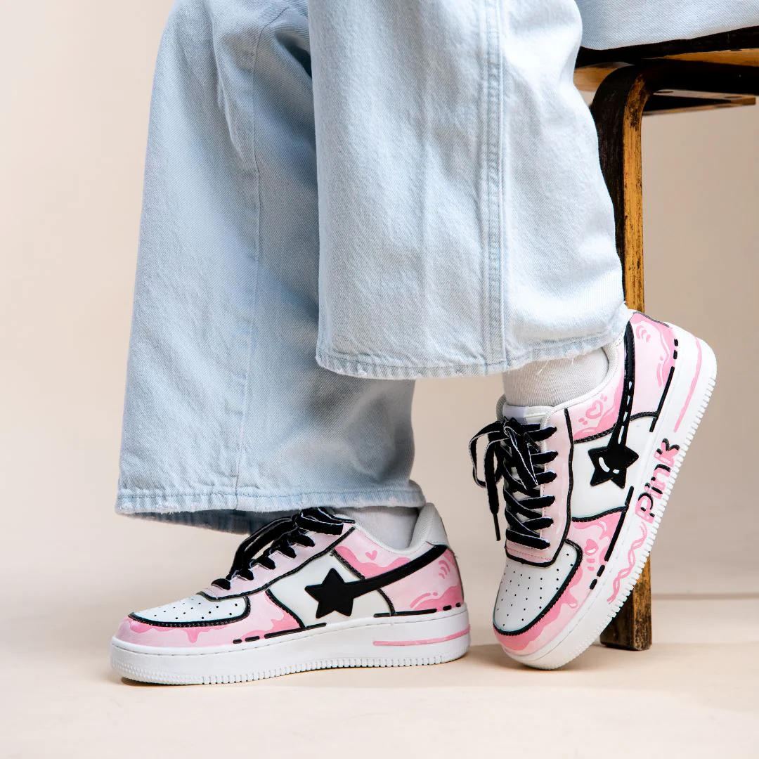 Hand Painted Pink Casual White Shoes - Unisex - Image 5