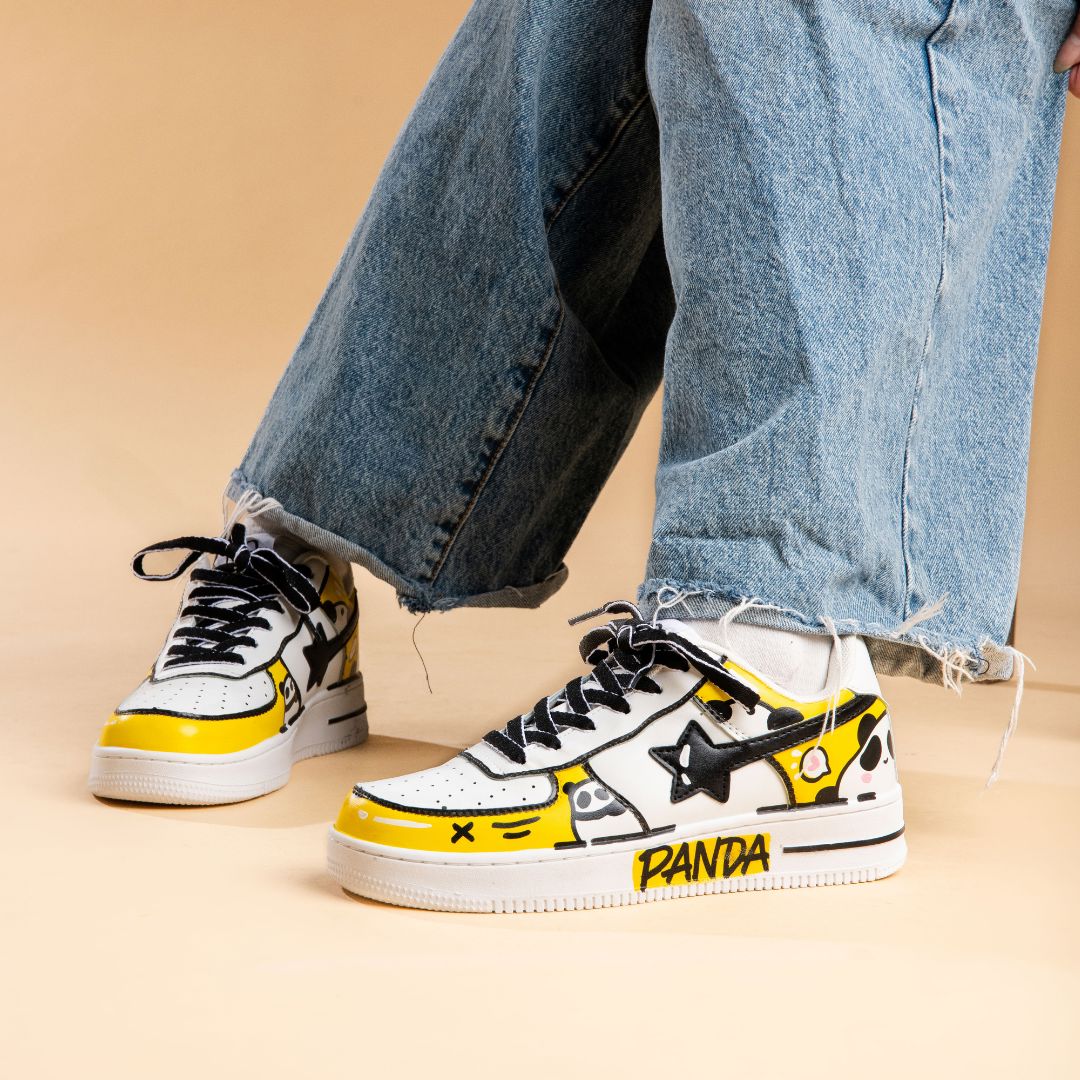 Hand Painted Yellow Panda Casual White Shoes - Unisex - Image 7