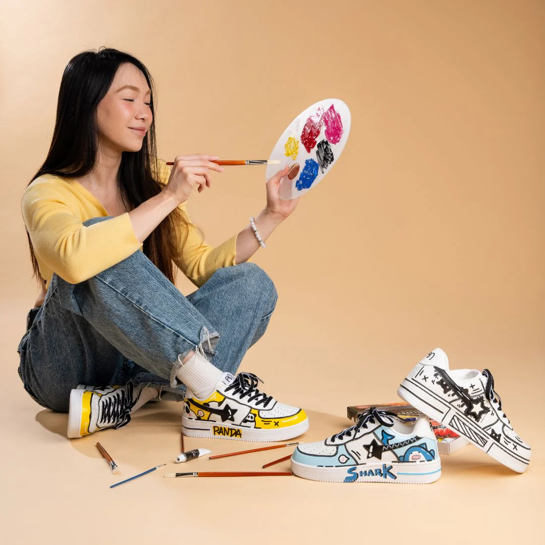 Hand Painted Yellow Panda Casual White Shoes - Unisex - Image 10