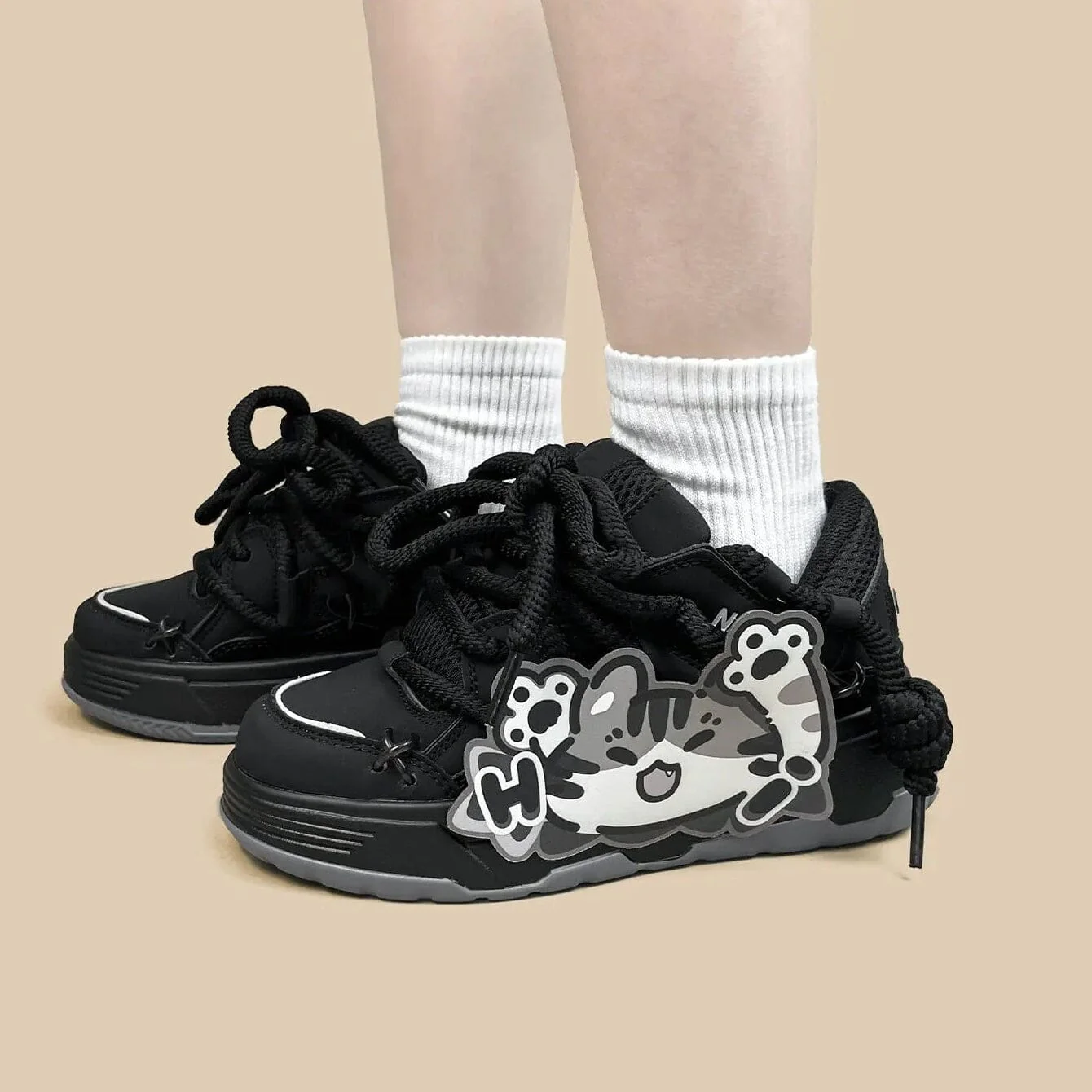 Kawaii Neko Midnight Black Chunky Shoes - Unisex - Image 5