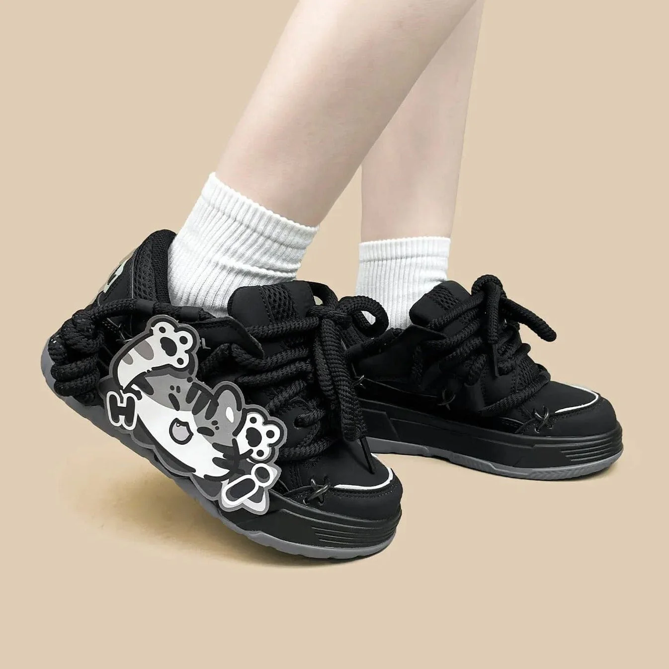 Kawaii Neko Midnight Black Chunky Shoes - Unisex - Image 6