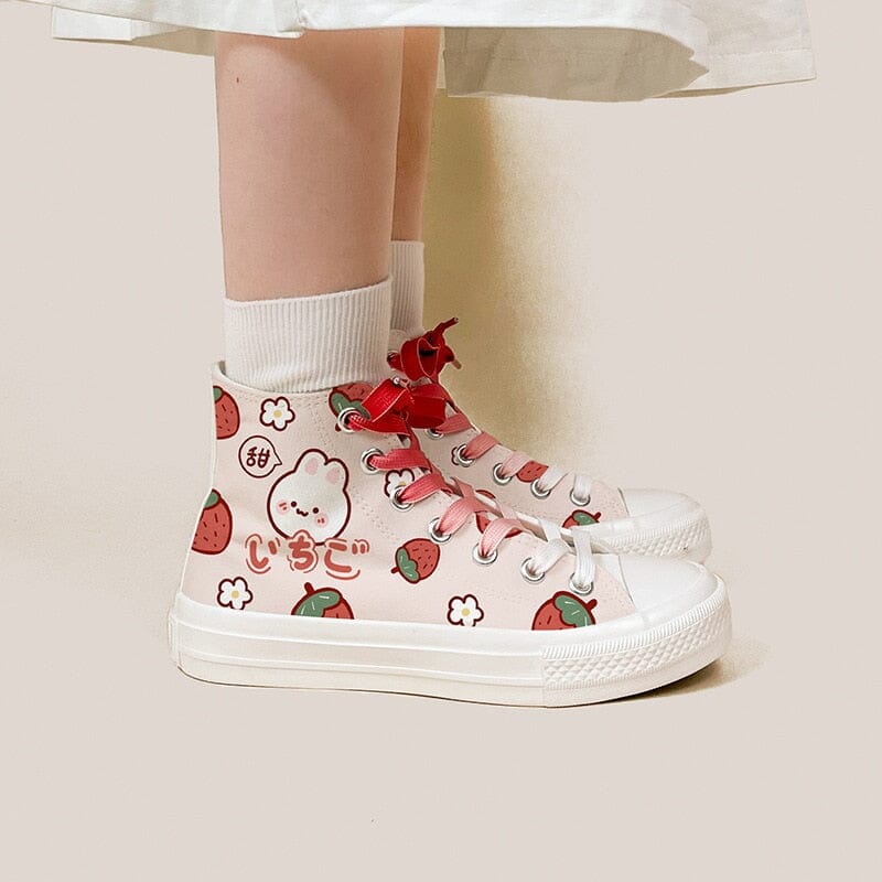 *CLEARANCE* Kawaii Strawberry Bunny High Top Canvas Shoes - Women's - Image 4