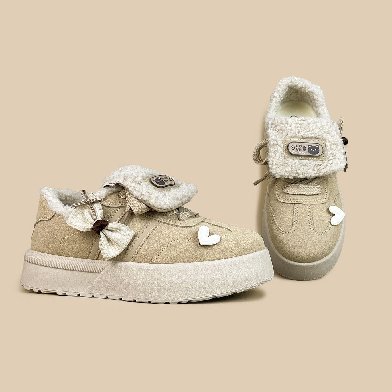 *CLEARANCE* Loving Bear Chunky Beige Foldover Shoes - Women's - Image 3